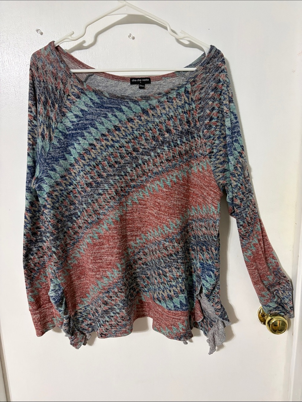 cha cha vente Multicolor Chevron Knit Long Sleeve Top - Red Blue Mint